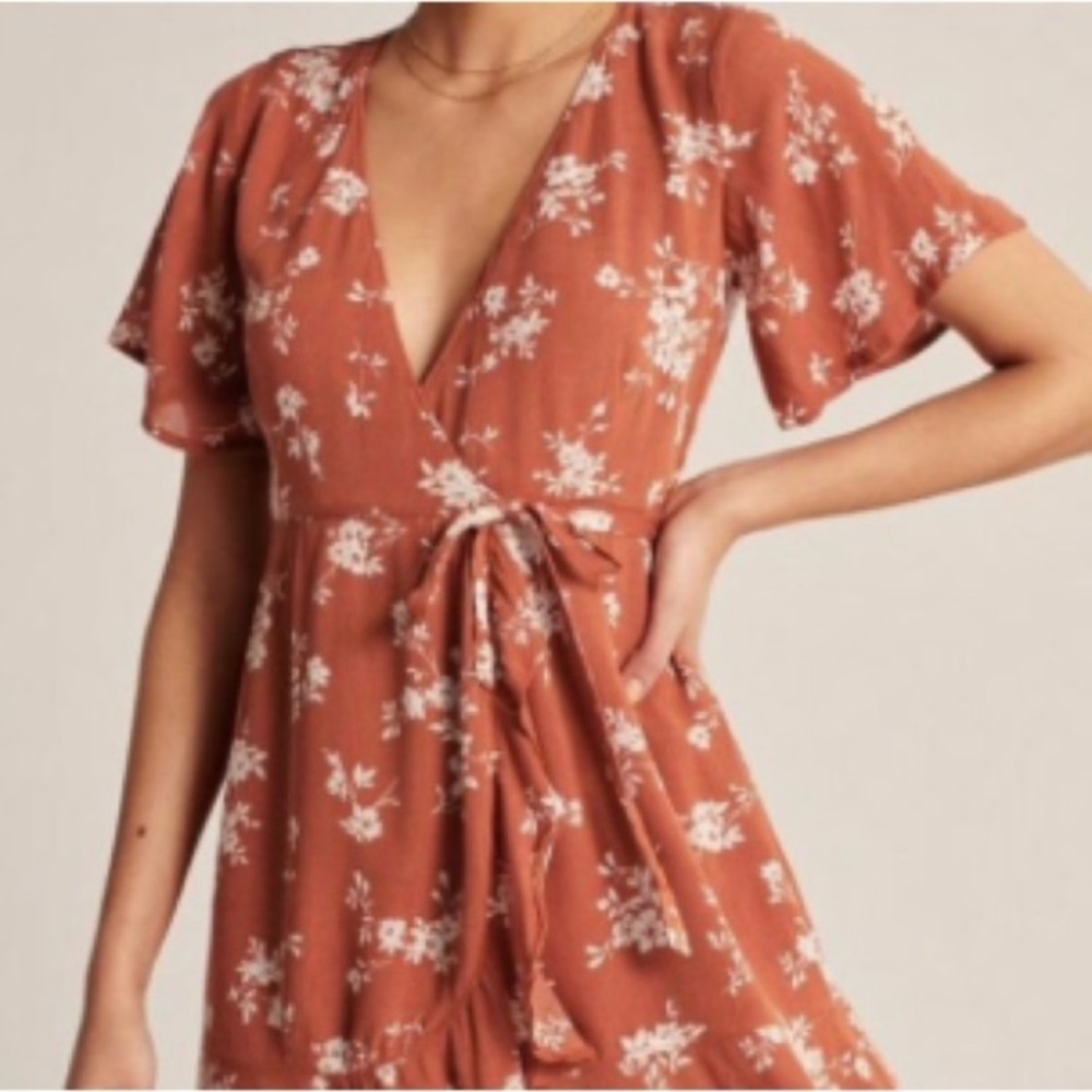 Floral Rust Wrap Dress Small